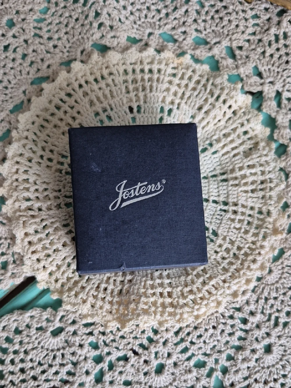 🌙Vintage Jostens Blue Aquamarine Engraved Ring In Box Religious Statement